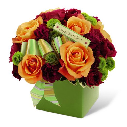 Orange rose red carnations happy birthday flowers for your wife