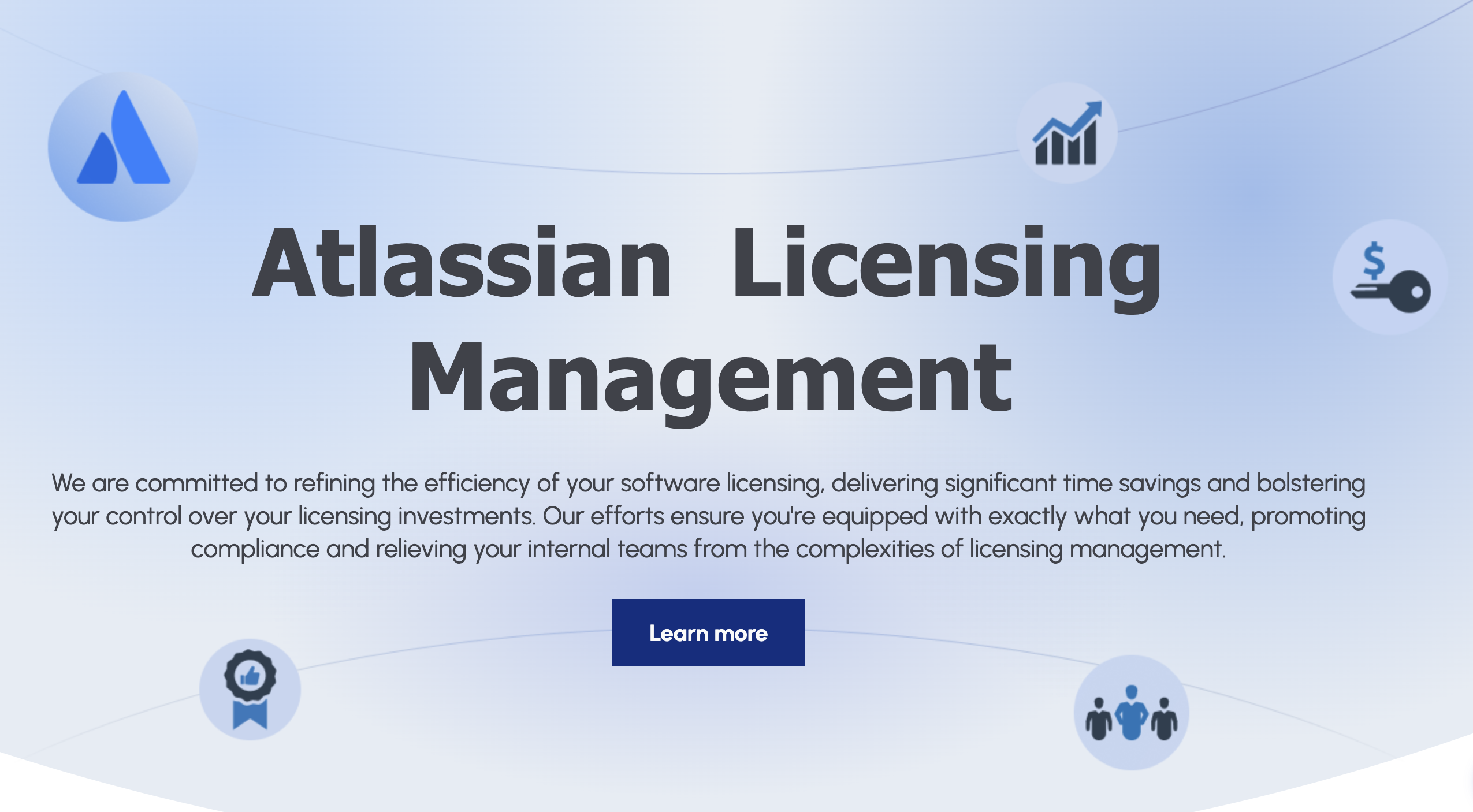 Banner for Atlassian Licensing Management featuring commitment to efficiency and control over licensing investments.