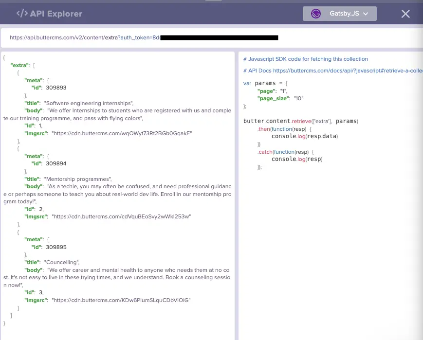 extra component api explorer json response