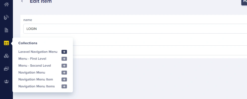 Select Laravel Navigation menu from the Collections menu