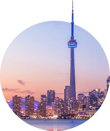 Toronto waterfront skyline in the evening