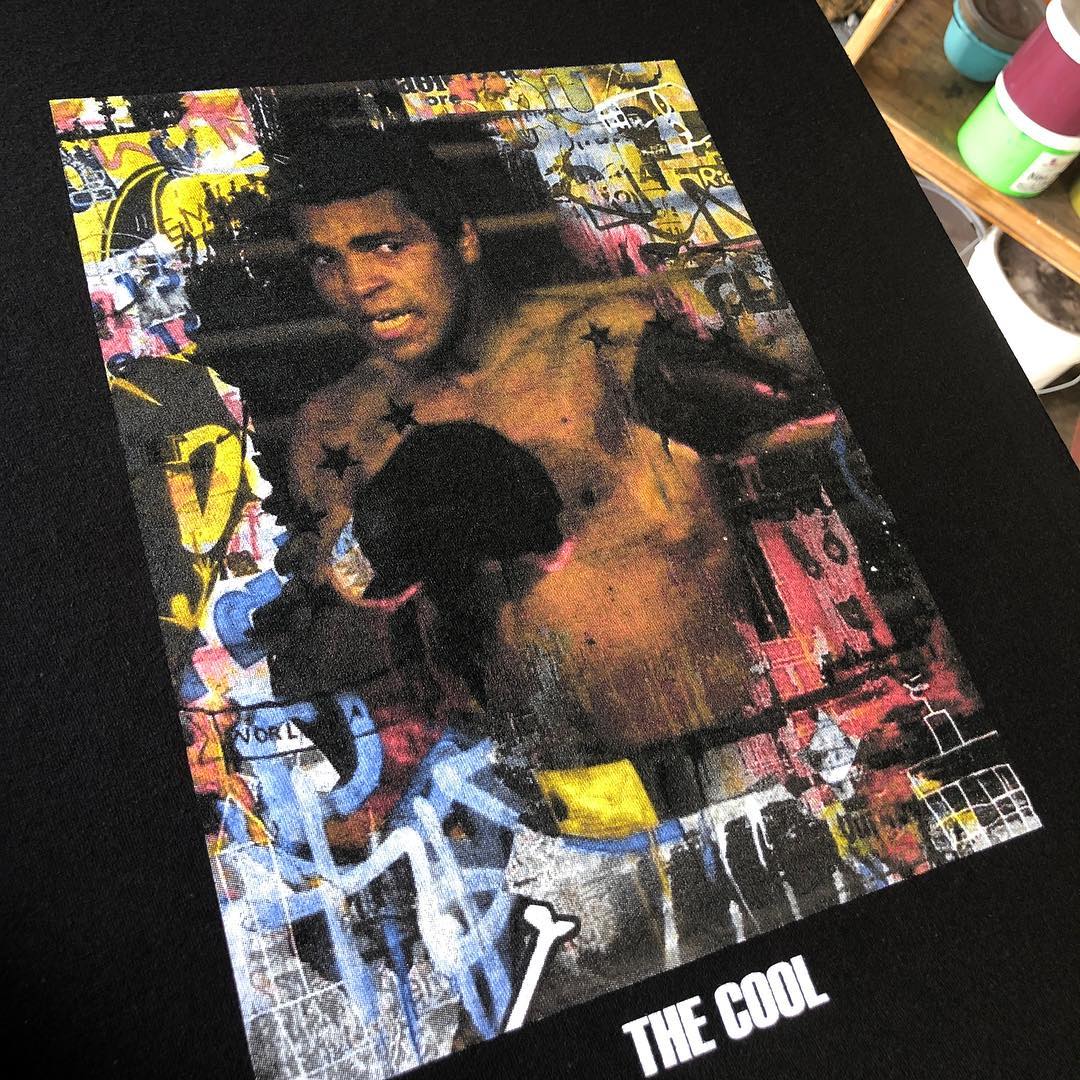 A screen printed shirt of Mohammed Ali by New Era Apparel in New York