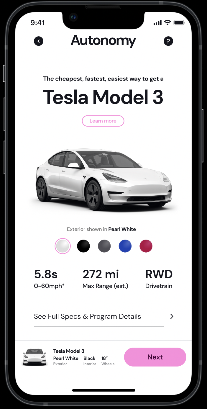 autonomy tesla model 3 app