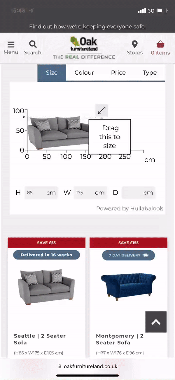 Mobile view of AI Category Pages on Oak Furnitureland's website