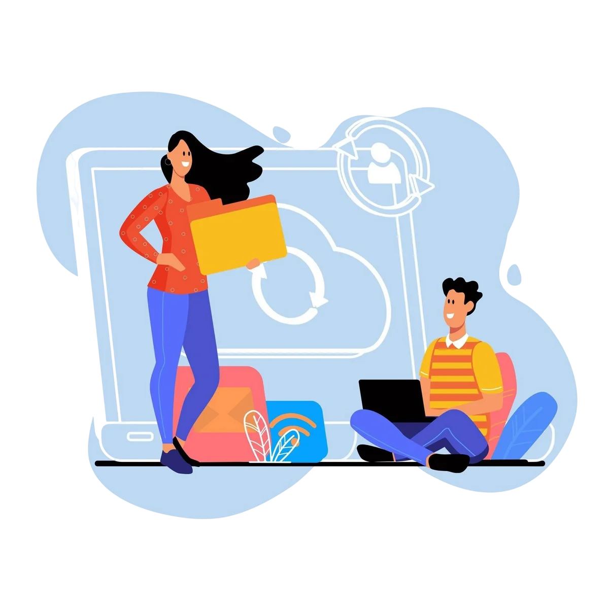 Illustration of Cloud collaboration and data sharing.