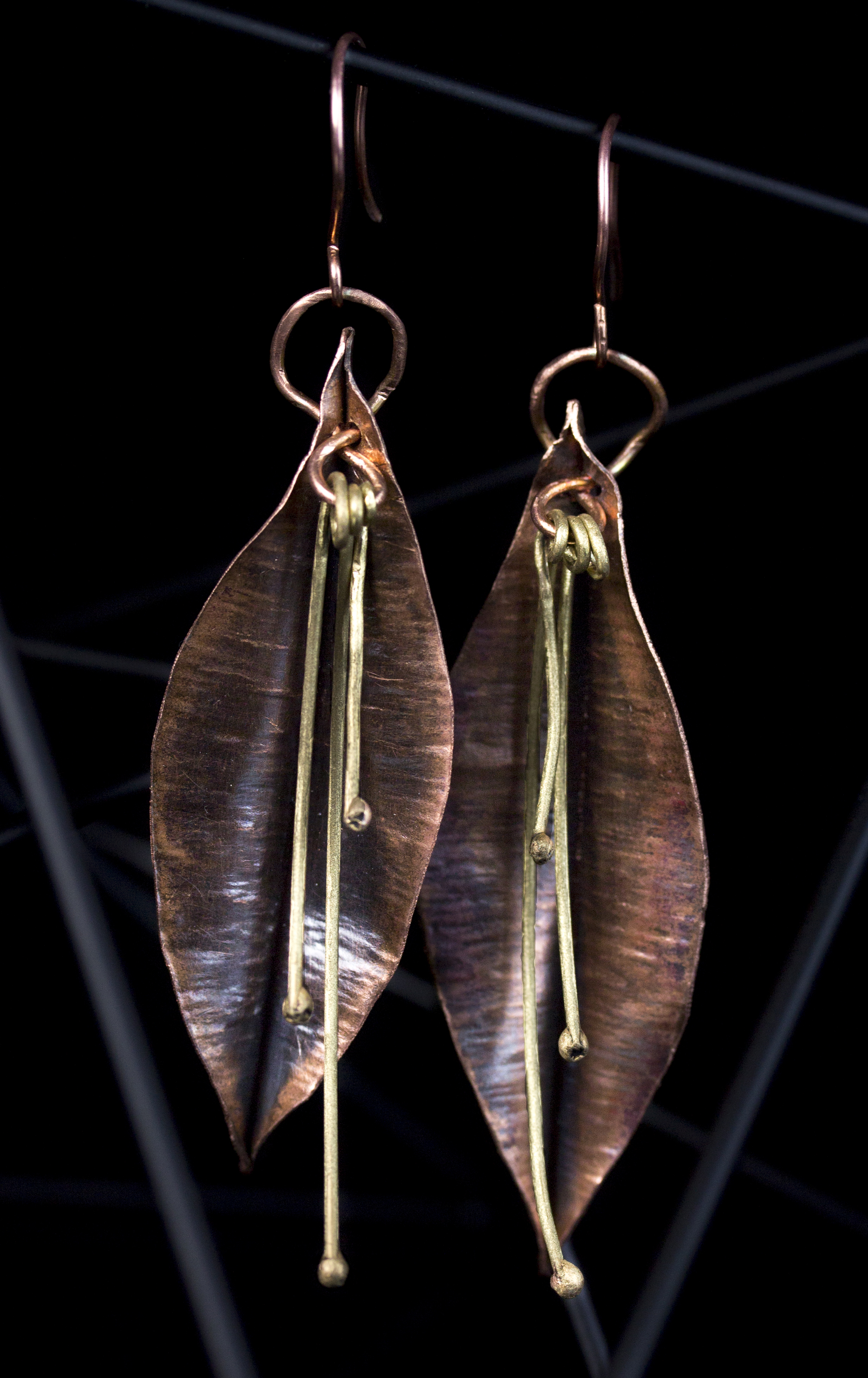 Fold formed copper leaf earrings