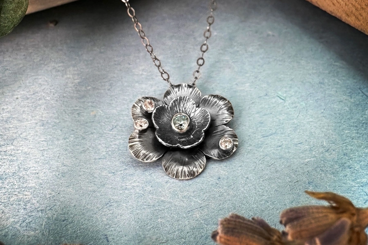 Forming flower blanks - flower pendant with a layer formed by pliers and a smaller layer dapped as a cup