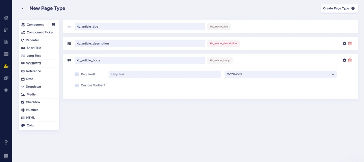 kb_article page schema configuration