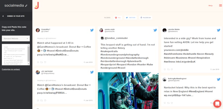 embedding Instagram feeds dashboard screen
