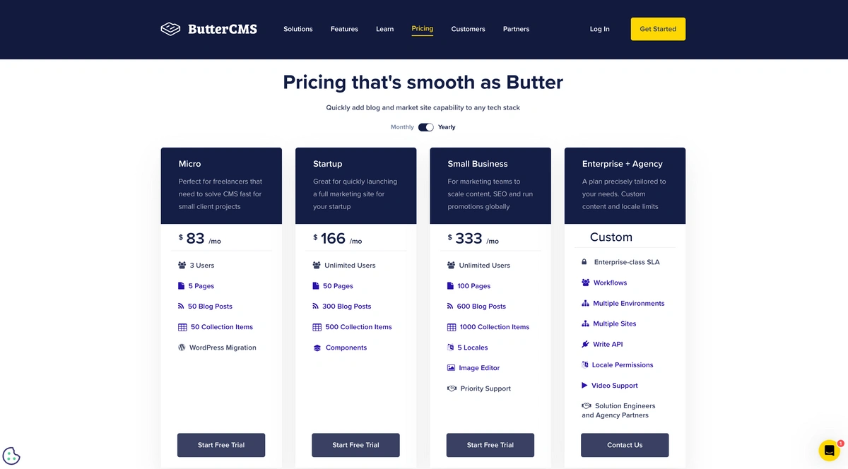ButterCMS pricing page