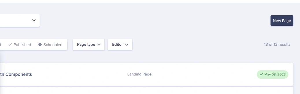 Select New Page button to begin configuring a new page