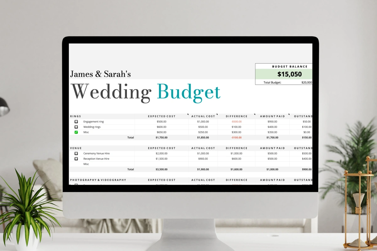 A free wedding budget template option displayed on a screen.
