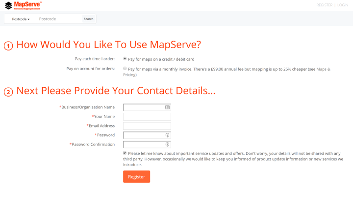 MapServe register for an account