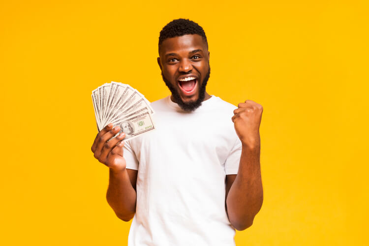 man happy with title loan cash