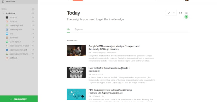 Feedly curated news aggregator website