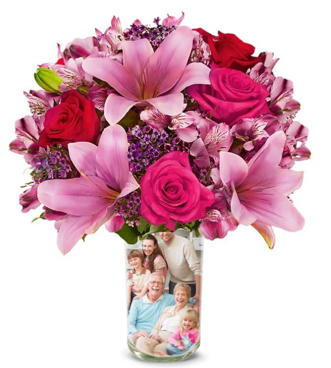 Rose and Lily bouquet with custom vase