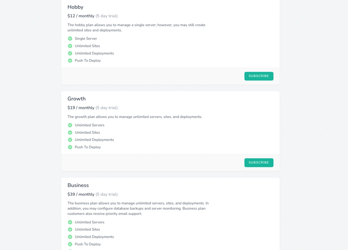 Laravel Forge pricing