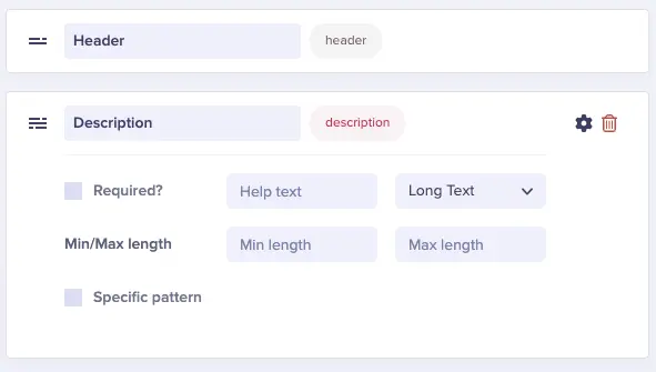 Header content fields configuration in buttercms