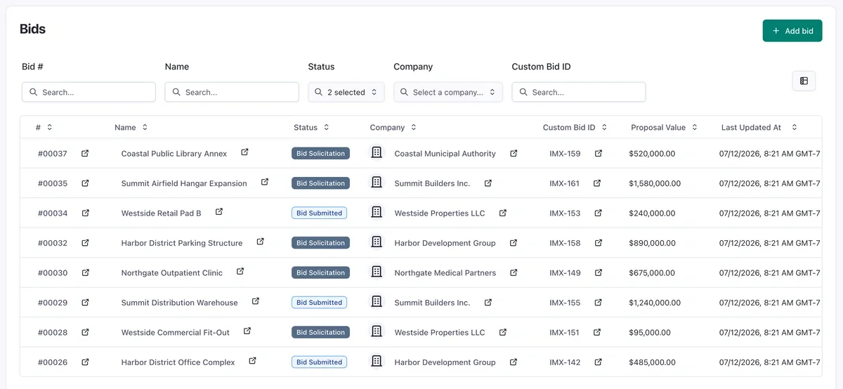 subcm bids list view