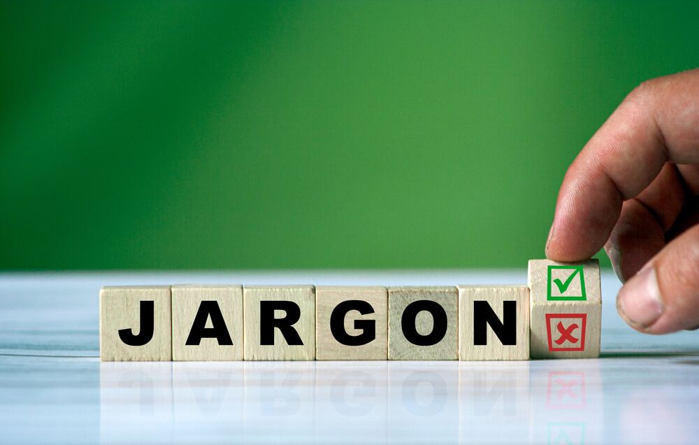 Wooden blocks showing the word Jargon