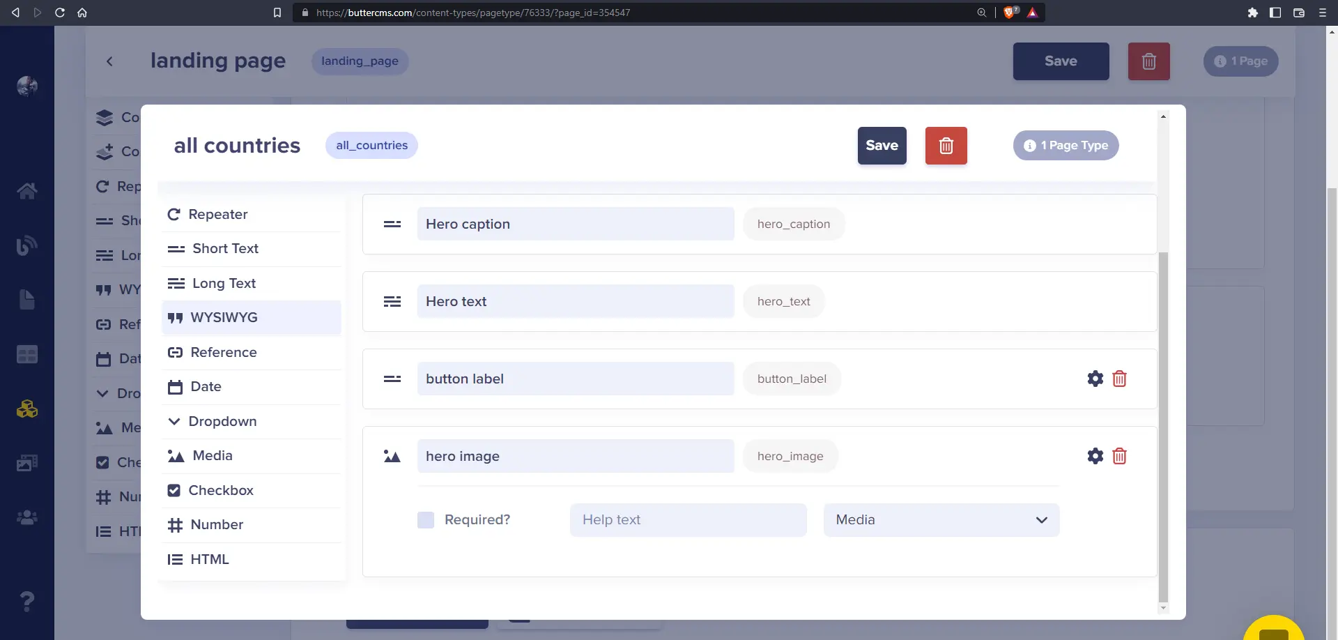 All countries component configuration