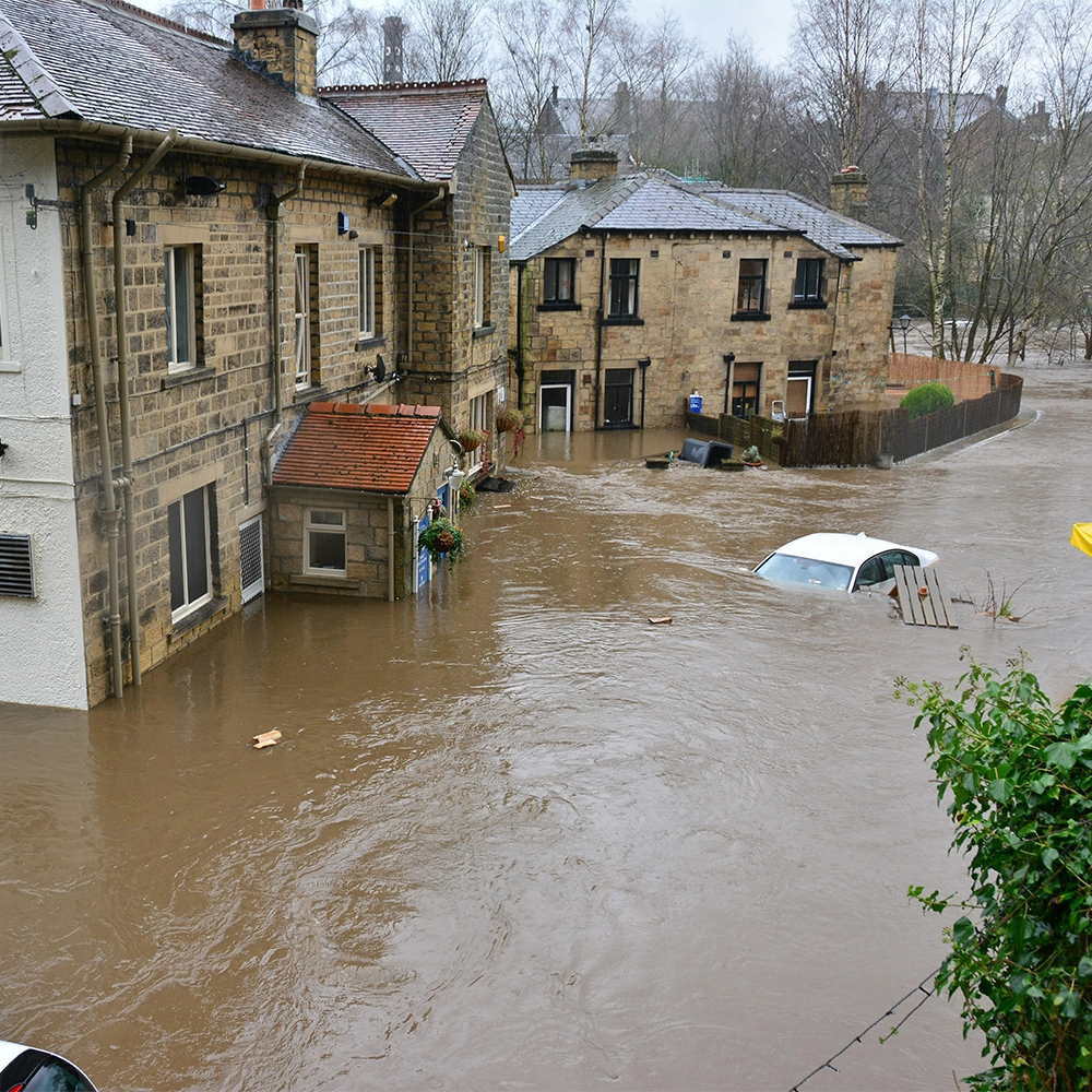 Extreme flooding in a European town.