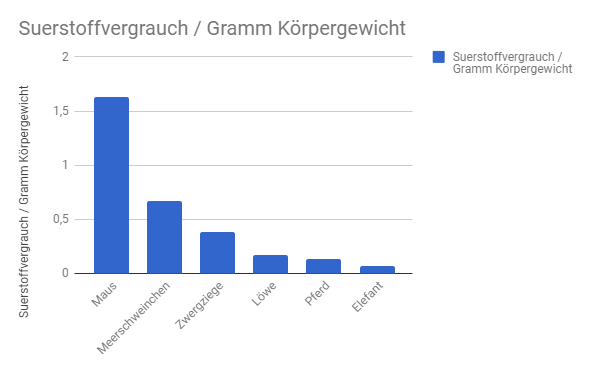 Sauerstoffverbrauch in Relation zum Gewicht bei Tieren