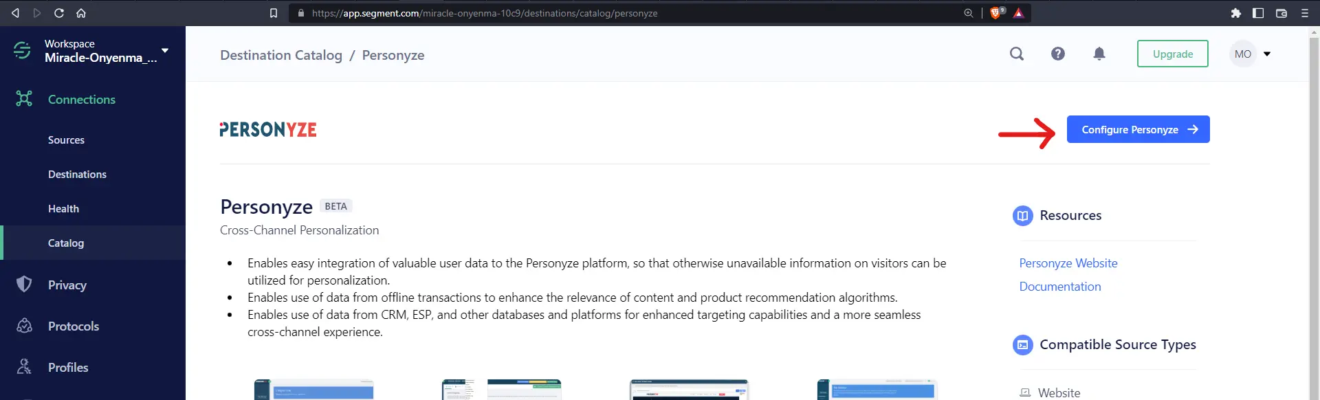 Configure Personyze button in Segment