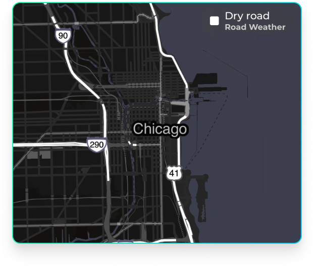 Screenshot of road weather shown near Chicago, Illinois