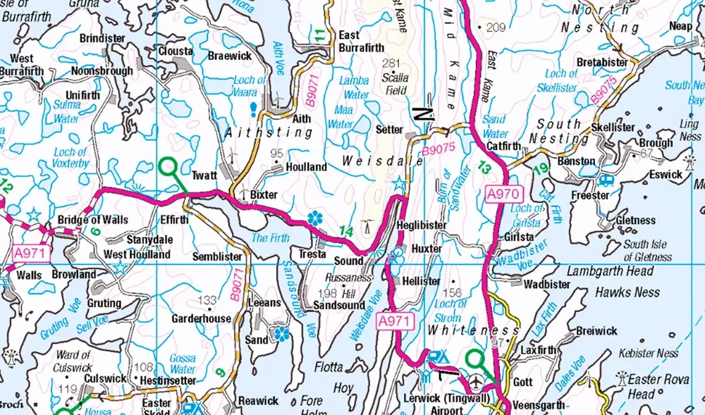 OS map sample showing part of the UK