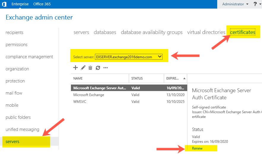 Renewing an Exchange Server 2016 SSL Certificate