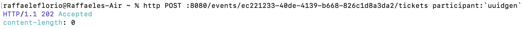 Book ticket for event with random participant data generated with uuidgen command-line utility.