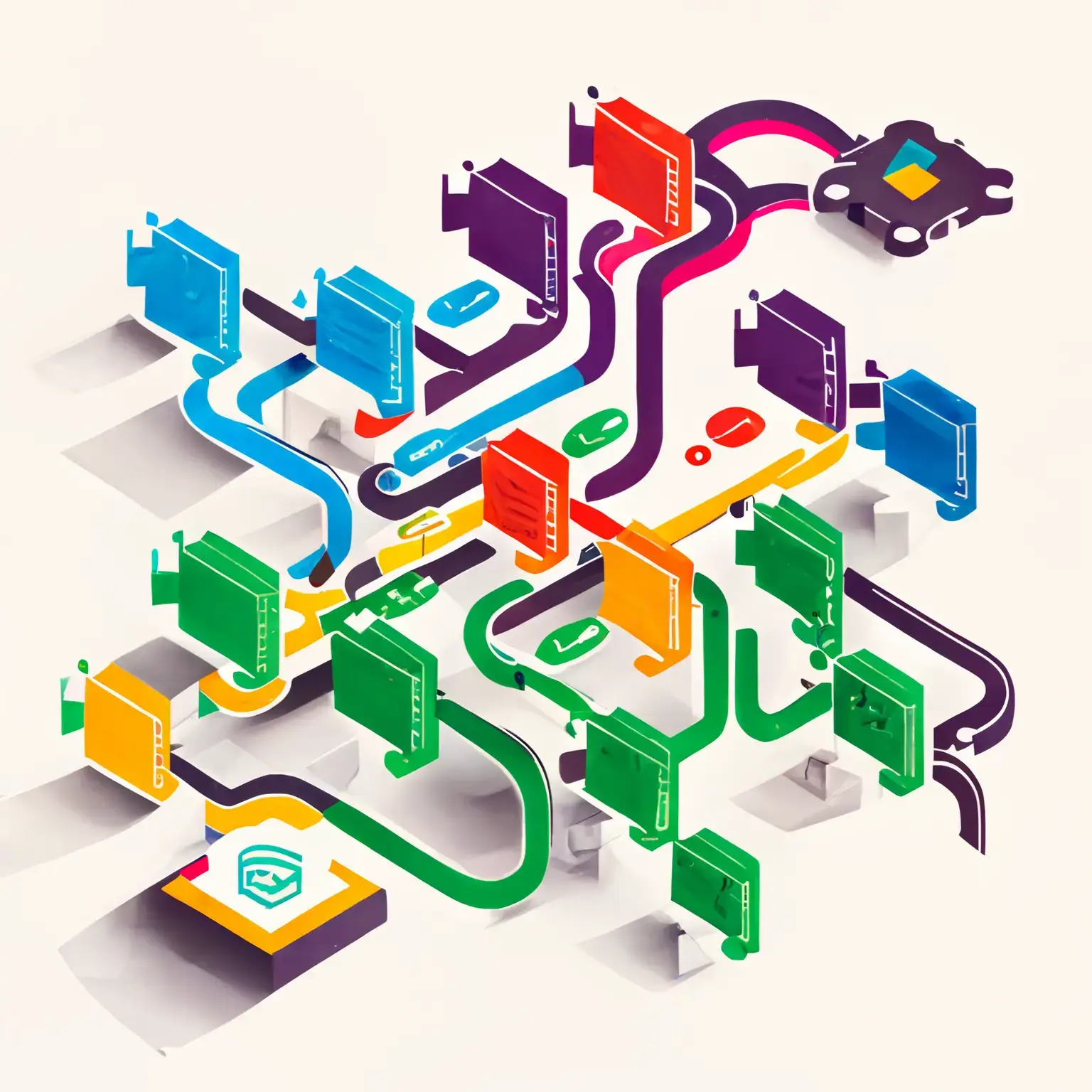 Colorful interconnected automation icons symbolizing streamlined processes