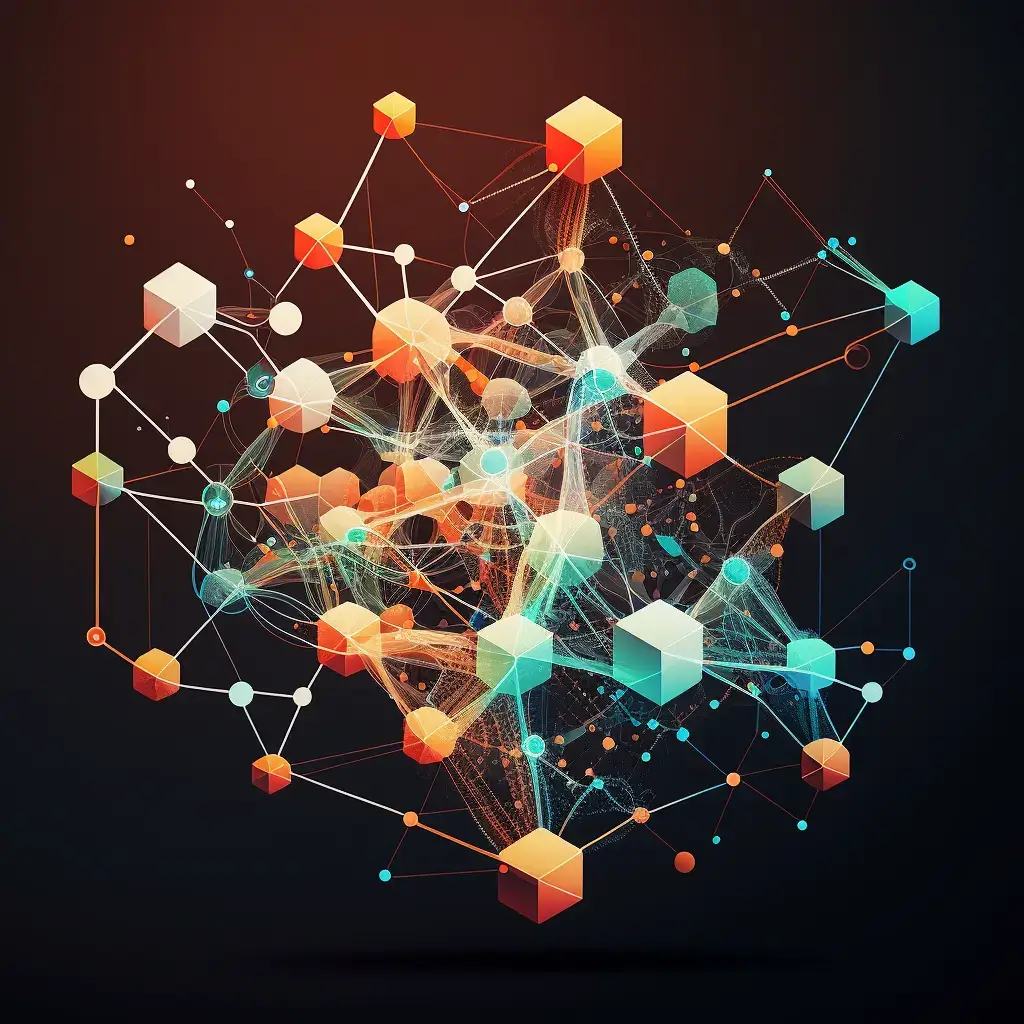 Abstract data visualization with interconnected nodes representing business analytics insights.