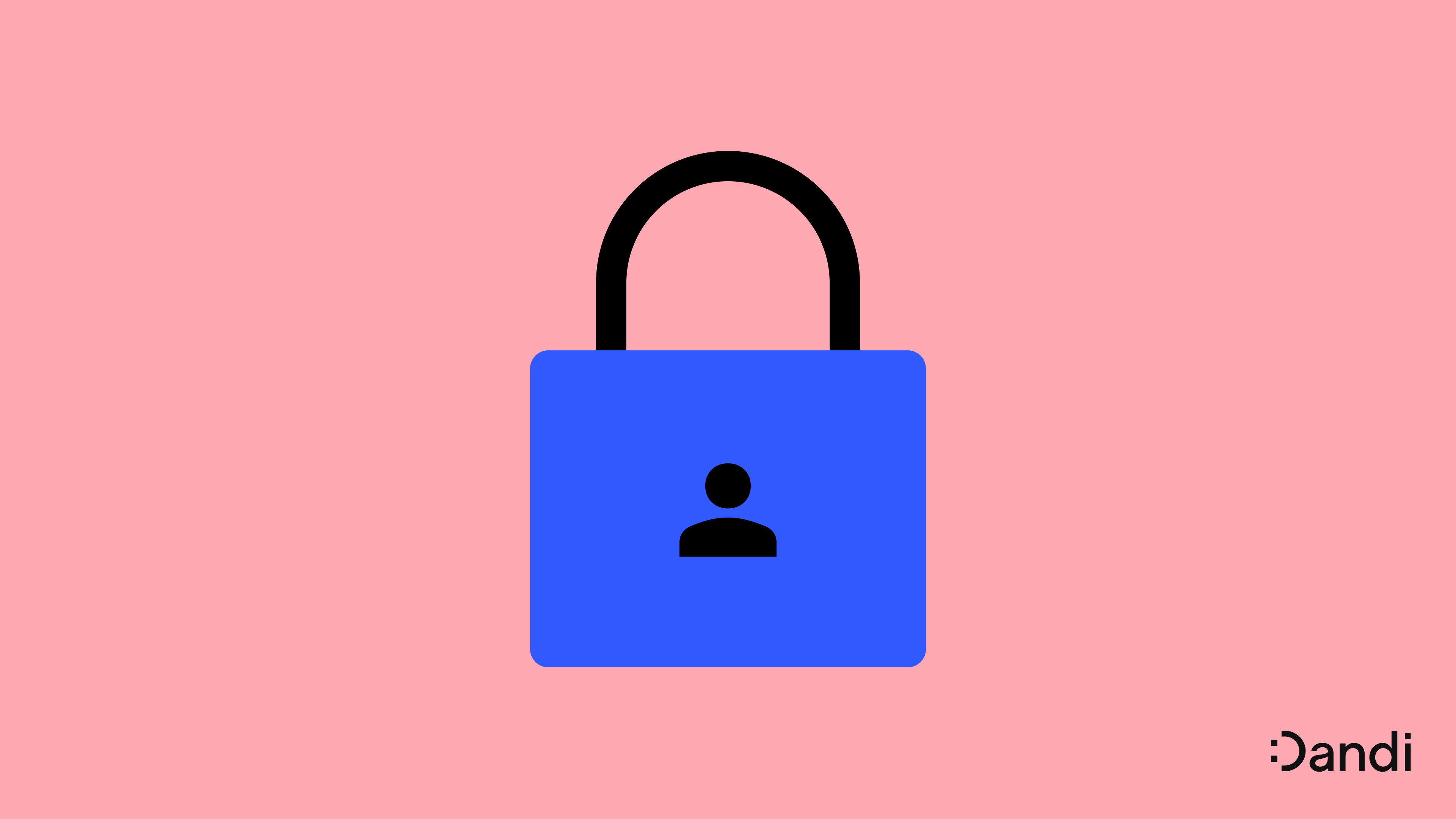 Illustration of padlock overlayed with icon of a person. The Dandi smiley logo is in the lower right corner. 