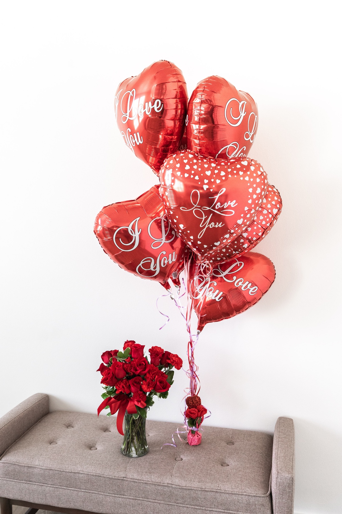 Valentine's Day Balloons with Red Flowers