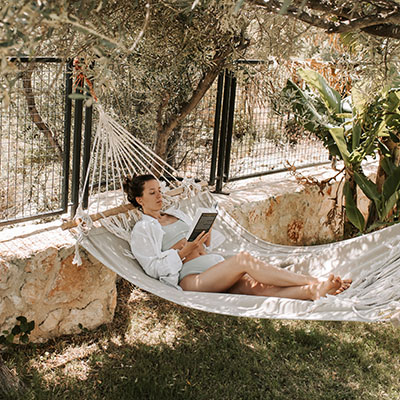 Woman reading leisurely.