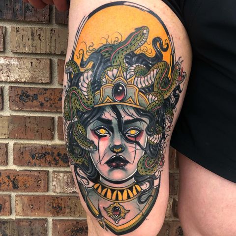 neotrad tattoo of medusa with crown 