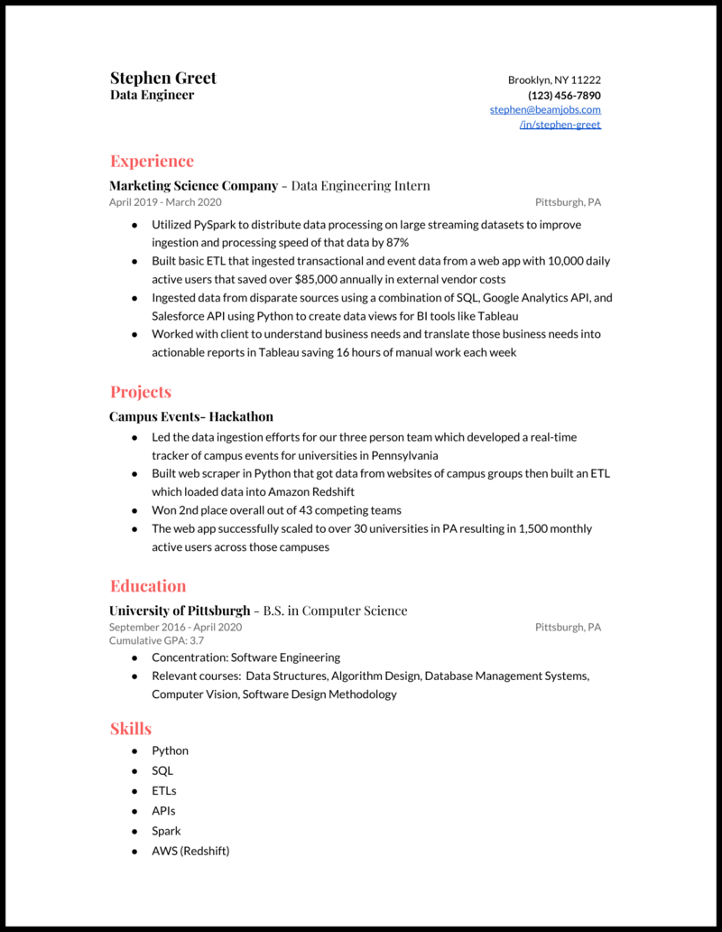 Data Engineer Resume Examples For 2020