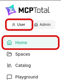 The MCPTotal main menu highlighting the Home option.