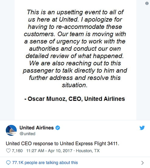 united airlines ceo response tweet