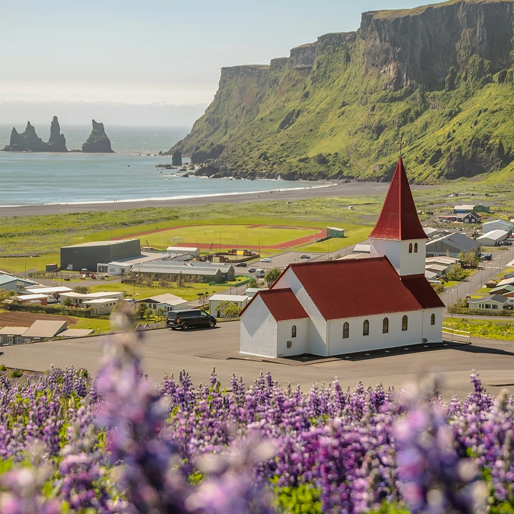 Cliffs and church in Iceland