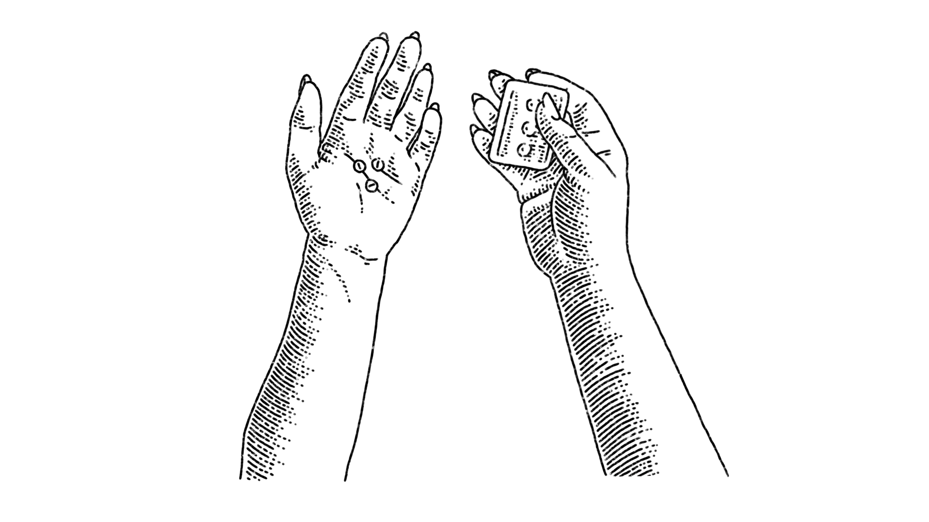 Illustration of hands holding pills