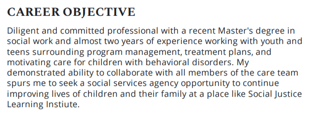 Career objective for social worker resume
