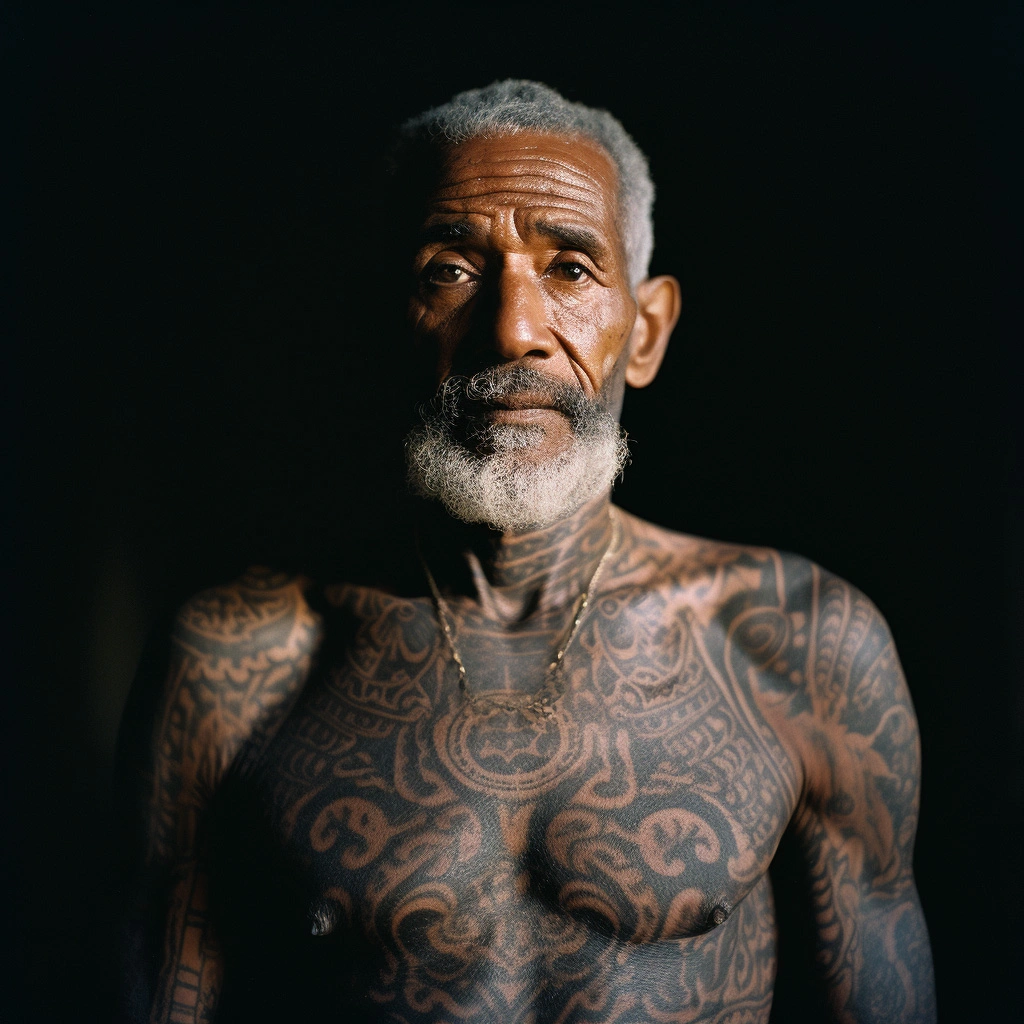 tattooed old man