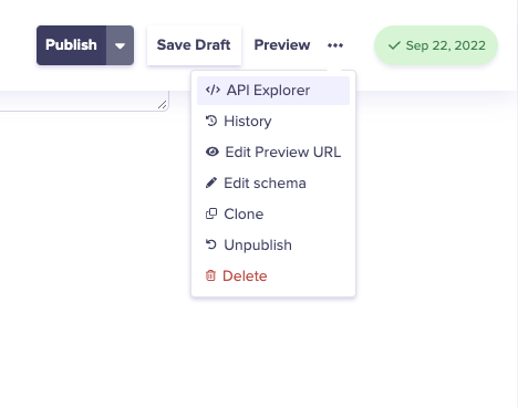 Select API Explorer from the drop down menu.