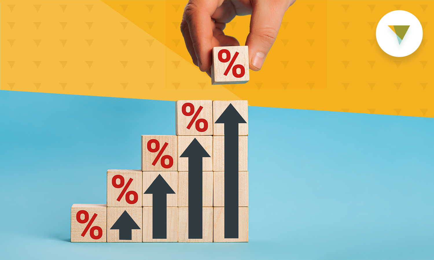 Blocks being built up in a staircase, illustrating rising rate of return.