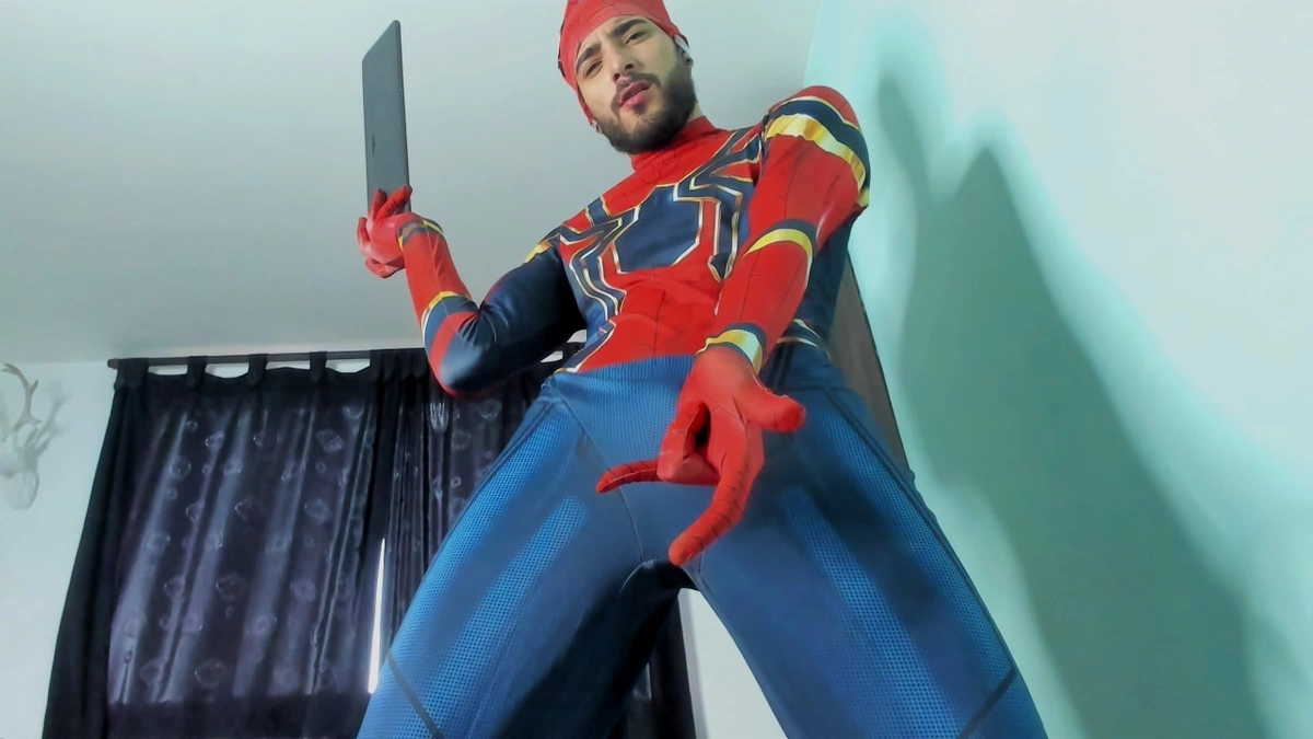 Live gay cam model Enzo Herrera in Spiderman cosplay
