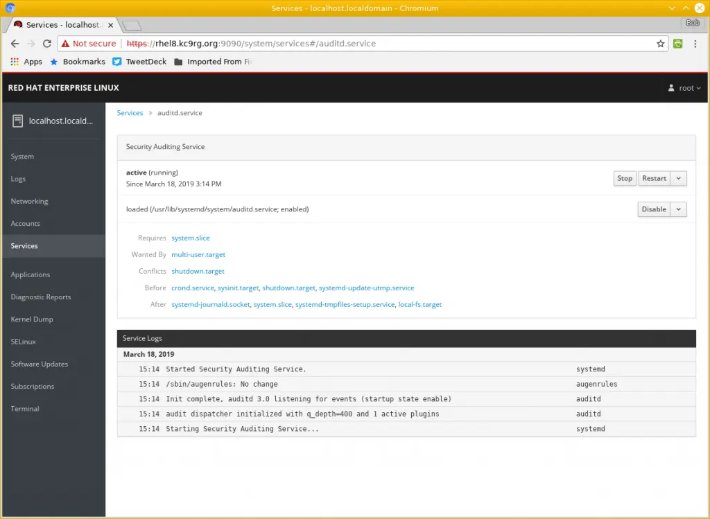 Checking the Security Auditing Service on RHEL 8