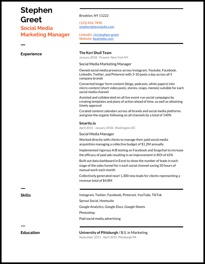 5 Social Media Manager Resume Examples For 2021